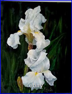 INCREDIBLE WHITE IRISES New 11x14 Oil Painting Original Canvas by Artist Klein