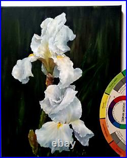 INCREDIBLE WHITE IRISES New 11x14 Oil Painting Original Canvas by Artist Klein