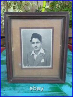Indian Man Vintage Miniature B/W Picture Portrait Photograph Print Glass Framed