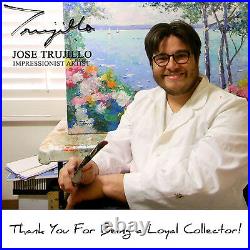 JOSE TRUJILLO FRAMED Oil Painting IMPRESSIONISM WHITE FLOWERS BOUQUET VASE COA