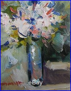 JOSE TRUJILLO FRAMED Oil Painting IMPRESSIONIST WHITE FLOWERS MODERNIST ABSTRACT