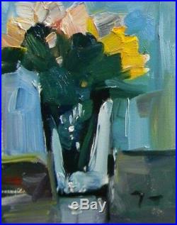 JOSE TRUJILLO ORIGINAL Oil Painting Modern Impressionist White Flower Yellow