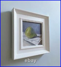 J Smith Still Life Impressionist Pear on Linen, original art oil painting