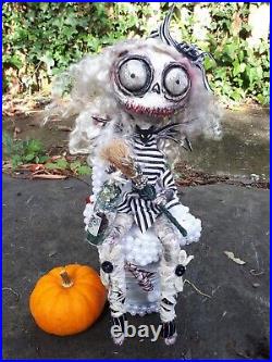 Jackoweenie The Pumpkin Princess Ooak Paperclay Art Doll, Folk Art Dark Decor