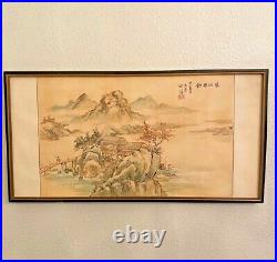 Japanese Original Autumn River Angling Painting 1973 by Japanese Artist TENMA