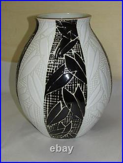 Japanese Studio Pottery Vase Mid Century Art Deco Artist Signed Black and White