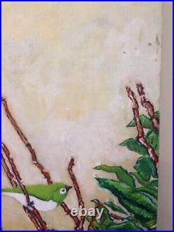 Japanese White Eye Mejiro Painting Original Oil Painting on Canvas Bird Art