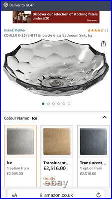 Kohler K-2373-TG2 Artist Briolette Glass Vessel Faceted Bathroom Sink Ice