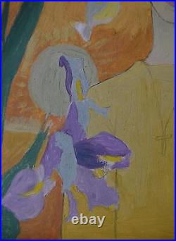 LADY WITH WHITE LILIES ABSTRACT PORTRAIT OIL PAINTING AUGUST MOSCA c1970/80s