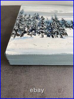 Landscape Original Oil painting on canvas Winter Snowy Trees Palette knife 3D