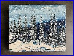 Landscape Original Oil painting on canvas Winter Snowy Trees Palette knife 3D