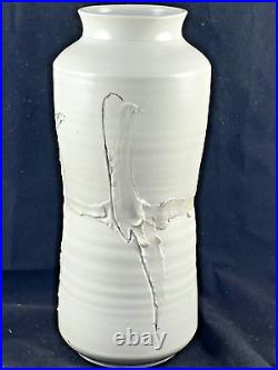 Large 12 TENMOKU Glaze Gloss White Art Studio Pottery Oregon Artist Vase Signed