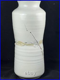 Large 12 TENMOKU Glaze Gloss White Art Studio Pottery Oregon Artist Vase Signed