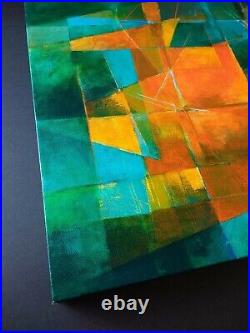 Large Modern Abstract Canvas Painting Helen Hew-White signed Cubism Klee style