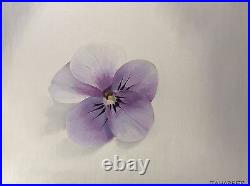 Lilac original oil painting 16x12 viola pansy single flower mauve white wall art