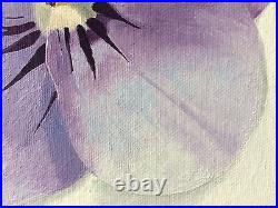 Lilac original oil painting 16x12 viola pansy single flower mauve white wall art