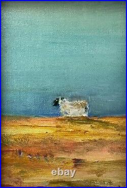 Lone Sheep, Original Oil Painting, White Frame