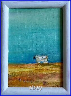 Lone Sheep, Original Oil Painting, White Frame