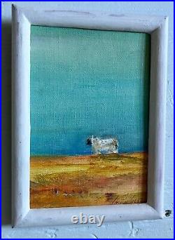 Lone Sheep, Original Oil Painting, White Frame