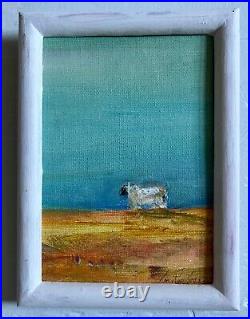 Lone Sheep, Original Oil Painting, White Frame