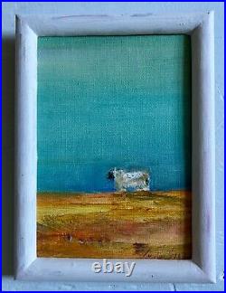 Lone Sheep, Original Oil Painting, White Frame