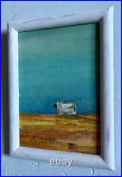 Lone Sheep, Original Oil Painting, White Frame