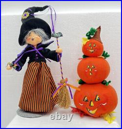 Lot Of 6 Annalee Halloween Dolls Cats Witch Vulture Pumpkin Tower Devil