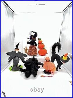 Lot Of 6 Annalee Halloween Dolls Cats Witch Vulture Pumpkin Tower Devil