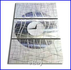 MASSIVE 62× 40 Metal Wall Art Clock MODERN WHITE SILVER Original. Jon Allen