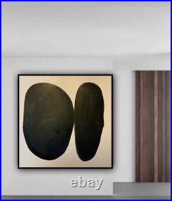 Mark Rothko Style Abstract Oil Painting On Canvas 100x100cm Black & White Pebble