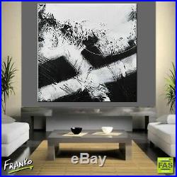 Miminalist Black White Abstract Painting Textured Canvas 100cm x 100cm Franko