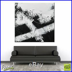 Miminalist Black White Abstract Painting Textured Canvas 100cm x 100cm Franko