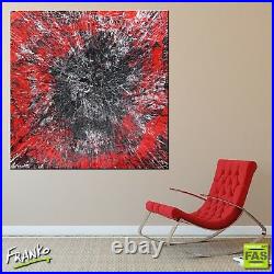 Modern Abstract Art Painting Black White Red Textured Canvas 120cmx120cm Franko