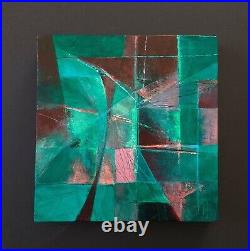 Modern Abstract Painting on Canvas'Re-Trace I' by Helen Hew-White signed Cubism