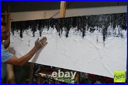 Modern Black White Abstract Art Painting Textured Canvas 160cm x 60cm Franko