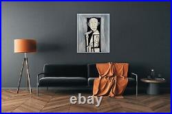 Modern Black & white Original Oil Painting On Canvas 50 X 60cm'Man In The Chair
