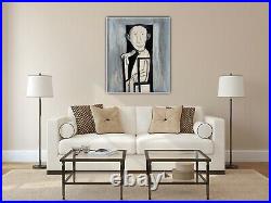 Modern Black & white Original Oil Painting On Canvas 50 X 60cm'Man In The Chair
