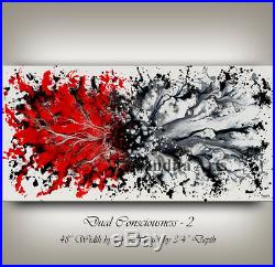 Modern Red and White Art on Canvas framed Large Acrylic Original Wall Artwork