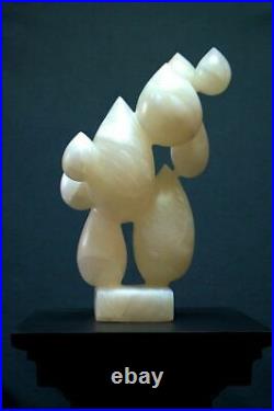 Modern art sculpture, white alabaster stone, raindrops carving sale by artist