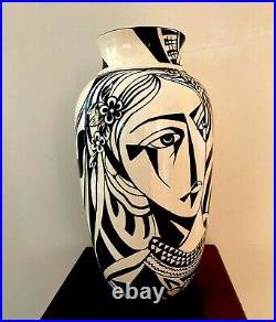 Modernist Black & White Vase from Ukrainian artist A. Kowalenko signed & dated