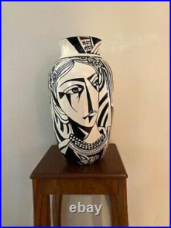 Modernist Black & White Vase from Ukrainian artist A. Kowalenko signed & dated