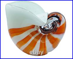 Murano Italy Art Glass Seashell Vase White Orange Brown Artisan