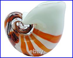 Murano Italy Art Glass Seashell Vase White Orange Brown Artisan