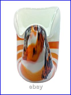 Murano Italy Art Glass Seashell Vase White Orange Brown Artisan