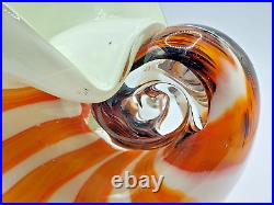 Murano Italy Art Glass Seashell Vase White Orange Brown Artisan