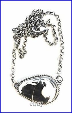Navajo Sterling Silver & White Buffalo Stone Necklace Artist P. Yazzie