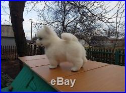 Needle-felted-wool-handmade-OOAK-White Spitz puppy
