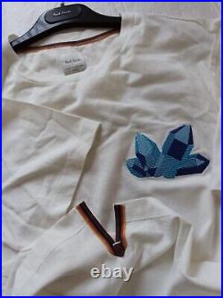 New Paul Smith T Shirt White, Embroidered Prescious Gem Stone Artist Stripe Sz S