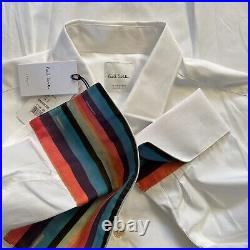 New RRP £150 Paul Smith Artist Stripe Cuff Tailored Soho Fit White Shirt