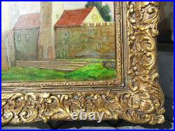 OLD TOWN. CASTLE. Oil Painting Canvas Baroque White Blue Gold Framed Barbizon